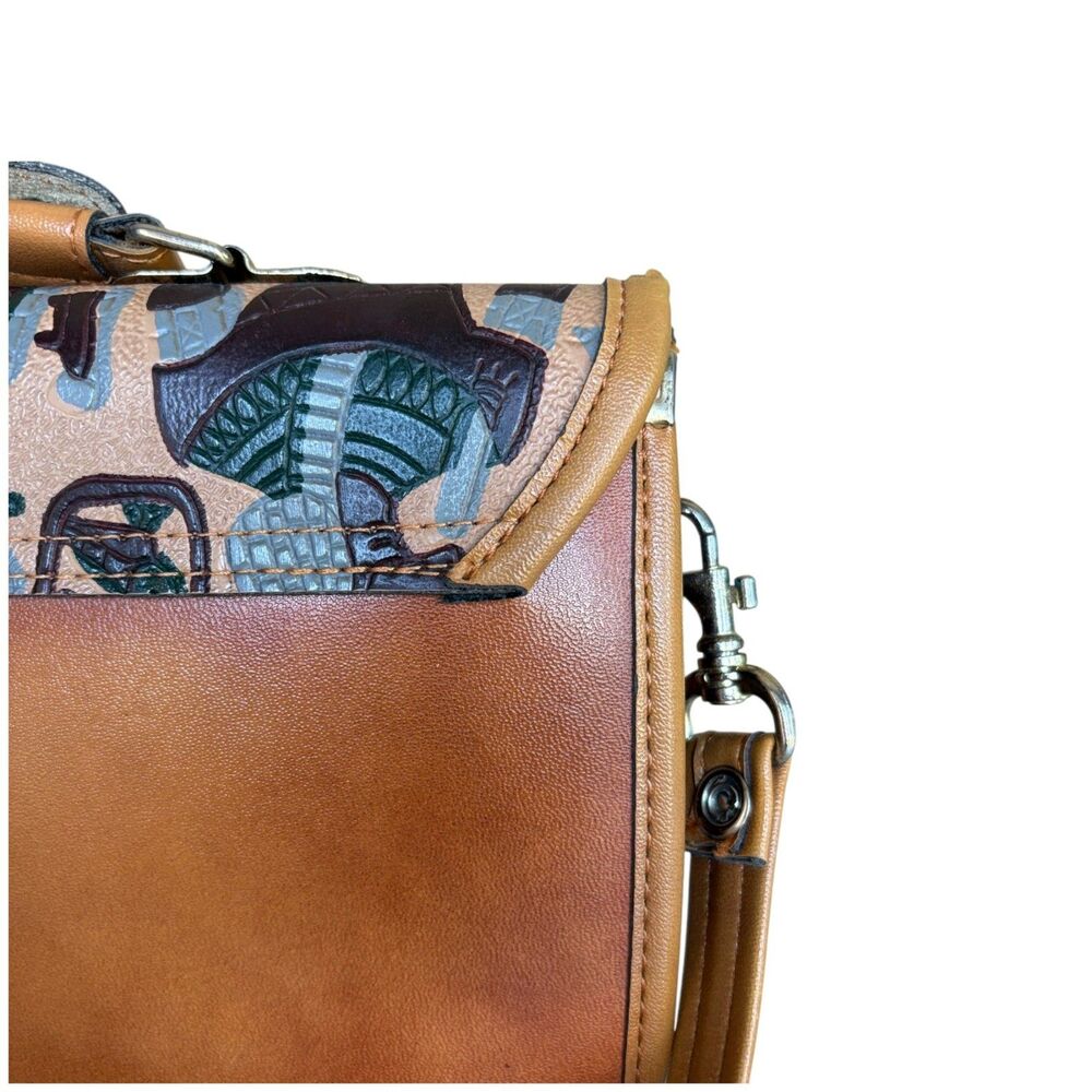 Vintage Made in Korea Leather Satchel Crossbody Bag Boho Folk Art Tooled Design - Picture 5 of 11